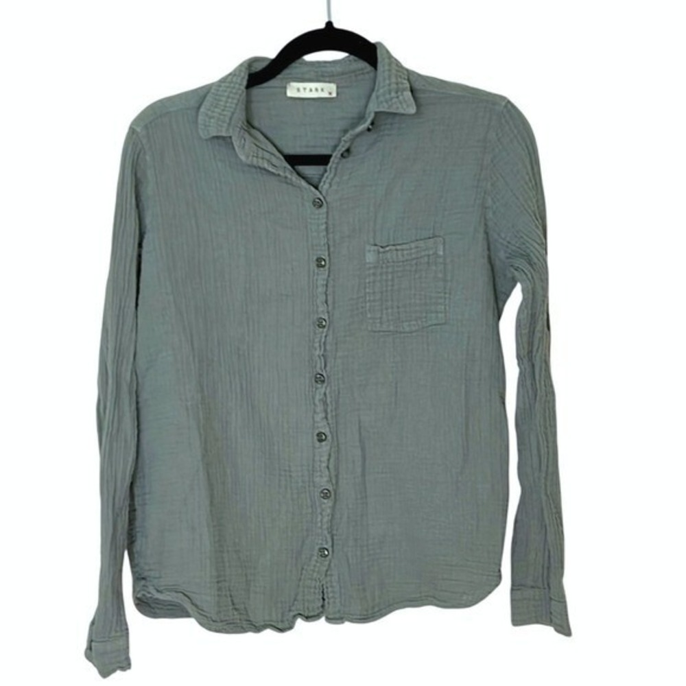Stark X Rio Olive Green 100% Gauze‎ Button-Up Top Medium Oversized EUC